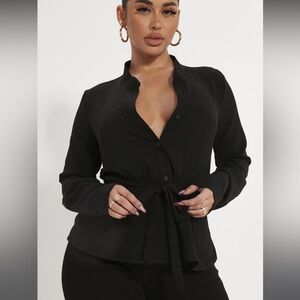 Fashion Nova Waist No Time Long Sleeve Blouse Black SMALL